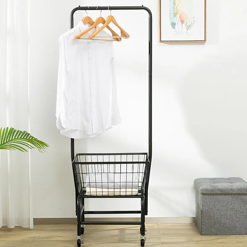 Iron single rod pulley storage car for wardrobe clothes rail organisation in white colour