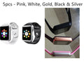 A1 smart watch with 1.54-inch display shown in available colours: black, silver, white, gold, pink, red, green, blue