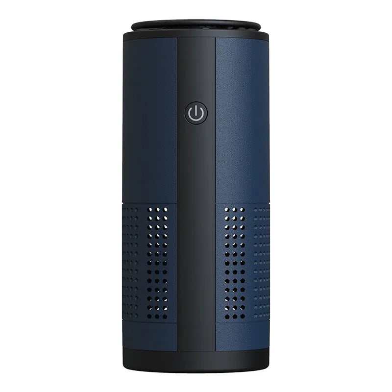White negative ion vehicle air purifier with composite filter on car dashboard, USB and car power supply