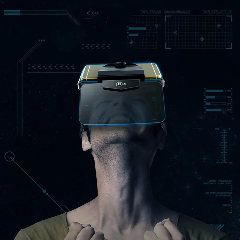 AR-X foldable VR glasses in black with head strap and leather face pad, 2.8x magnification, 69° panoramic view