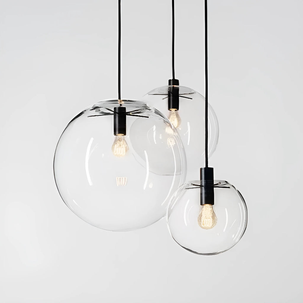 Nordic minimalist transparent glass chandelier in rose gold with iron art frame and adjustable wire