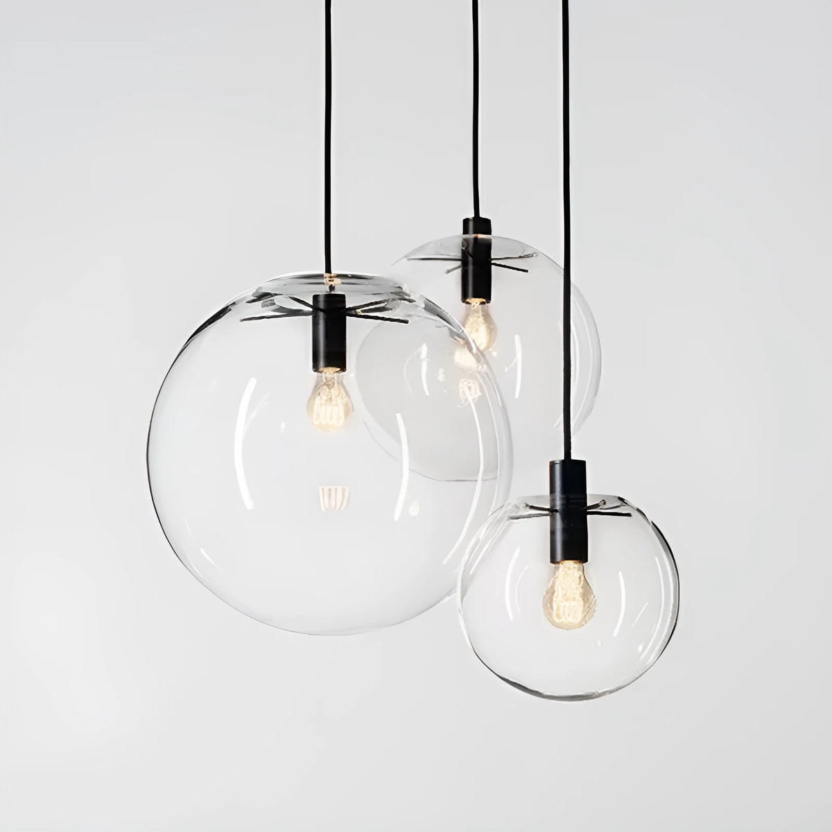 Nordic minimalist transparent glass chandelier in rose gold with iron art frame and adjustable wire