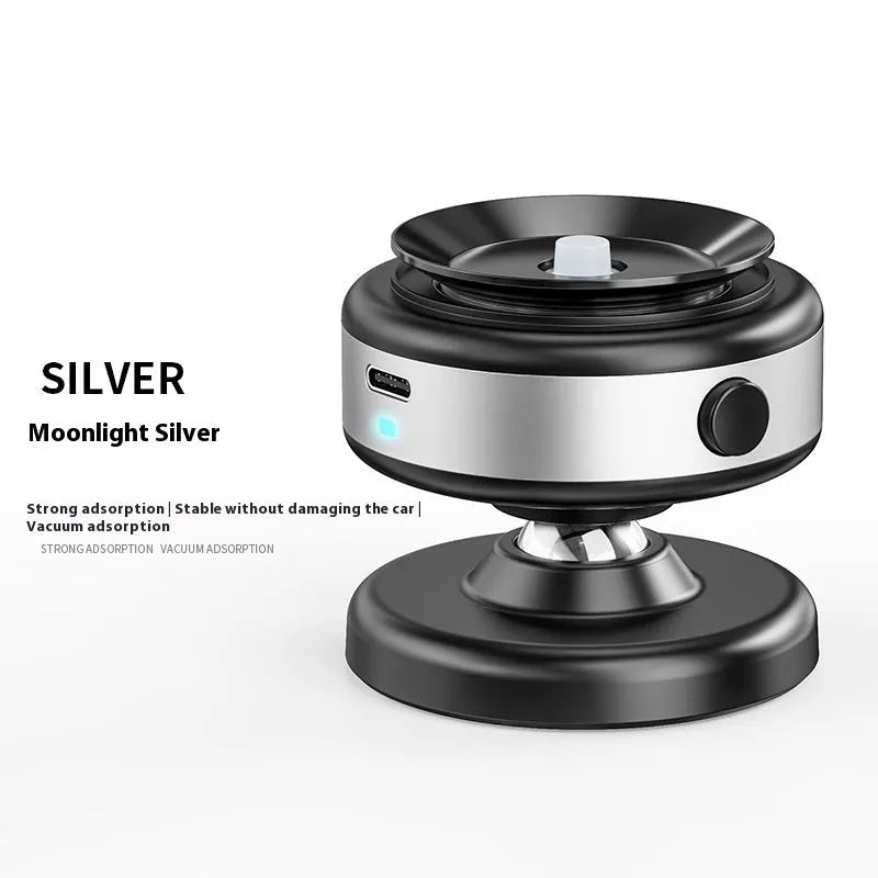 Alloy vacuum suction mobile phone bracket in silver on car dashboard for hands-free use