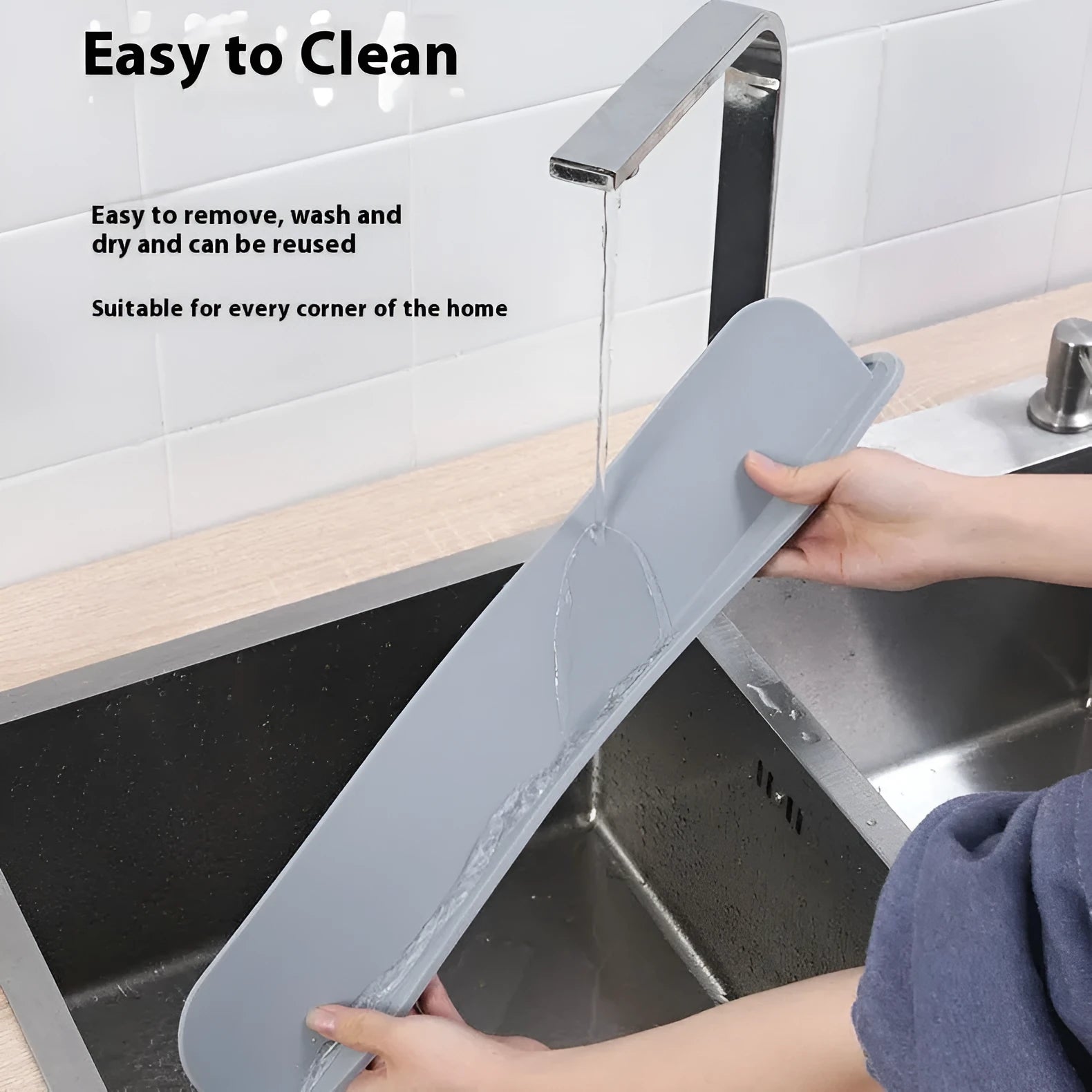 Thick grey silicone kitchen sink water blocking plate showing dimensions