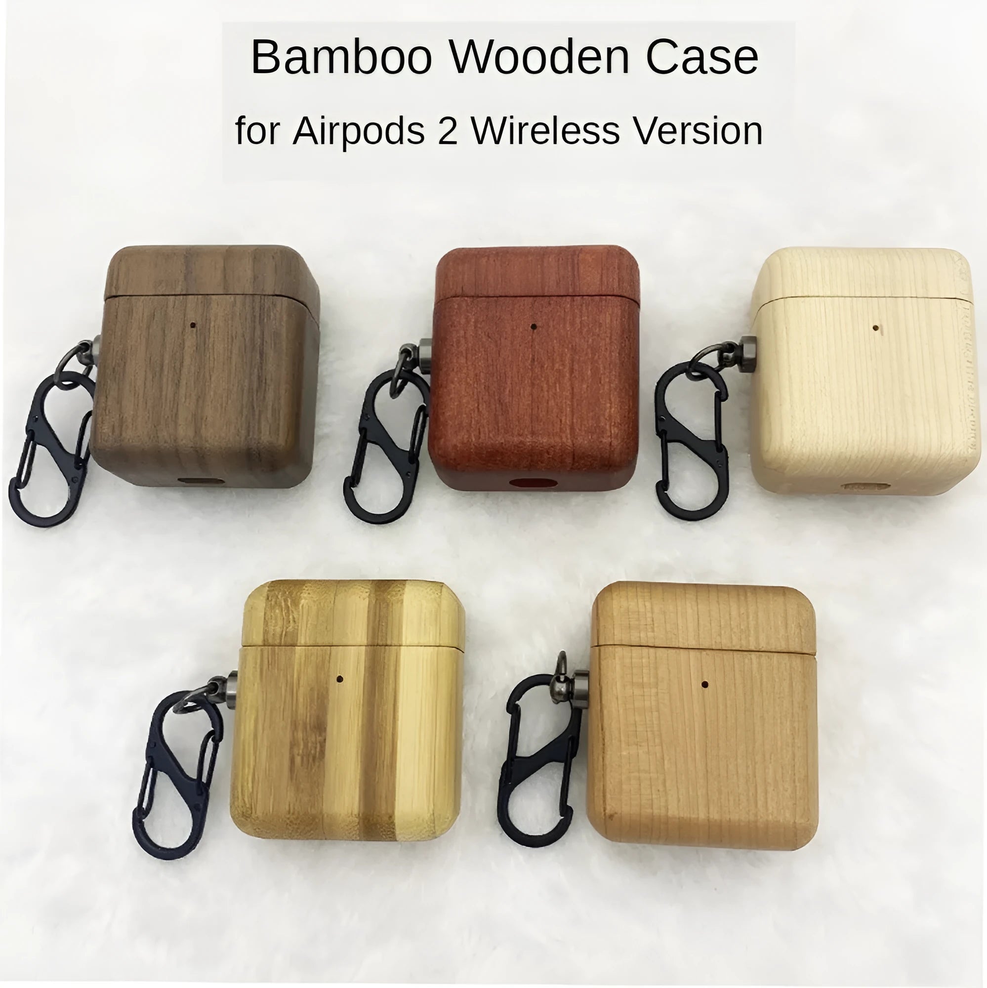 Solid wood earphone protective shell in Bamboo for AirPods 2nd generation wireless charging case with back-cover style.