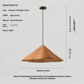 Natural rattan woven pendant ceiling lamp in Zen style, shown in 50cm, 60cm, and 80cm diameter options.
