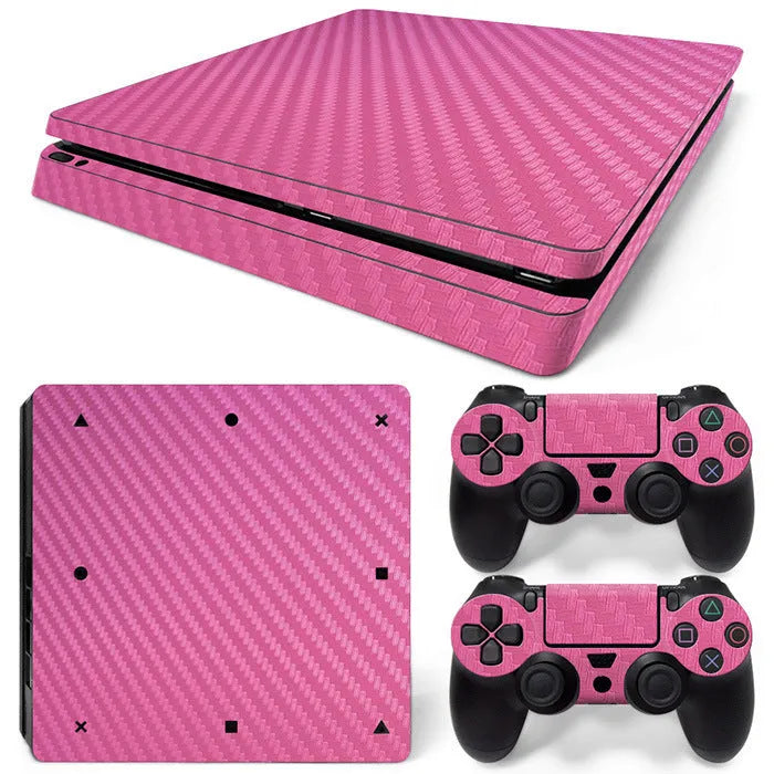 PS4 Slim carbon fiber console skin sticker with grinding yarn texture and HD print in black carbon fiber colour
