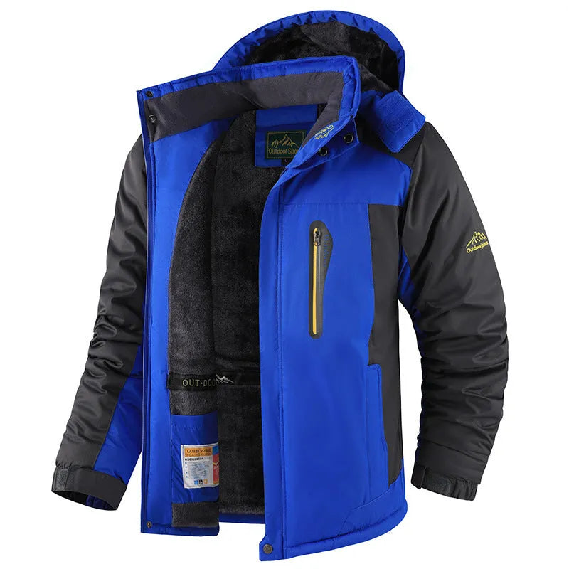 Men's fleece-lined thick winter jacket mid-length cotton-padded coat in 828 Black