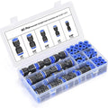 60-piece alloy plastic pneumatic quick-connect connector set with 1/4-inch and 1/2-inch threads.