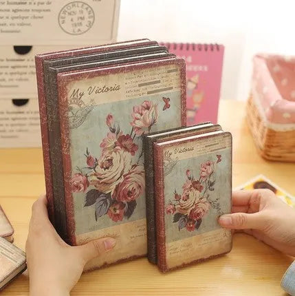 Retro hardcover notebook diary with cloth cover, antique flower pattern, 25K and 50K sizes, 96 sheets