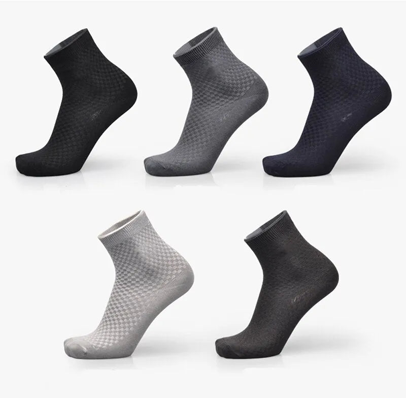 Men's bamboo fibre business socks in five neutral colours showing small square pattern