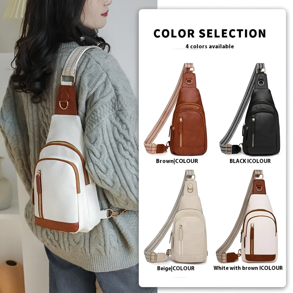 Women's soft PU crossbody messenger bag in street trend style with open pocket and zipper compartments