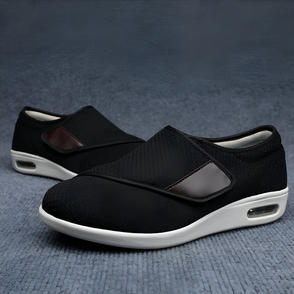 Beige leisure shoes with a Velcro strap closure and a round toe.