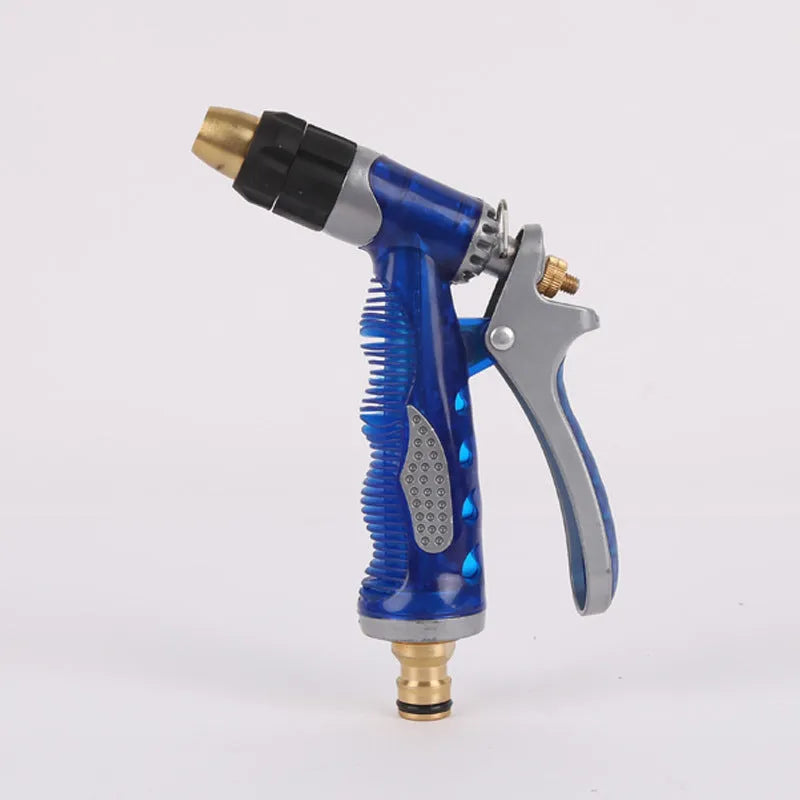 Copper high pressure water gun with blue aluminium body and twist-adjustable spray nozzle for car washing and gardening