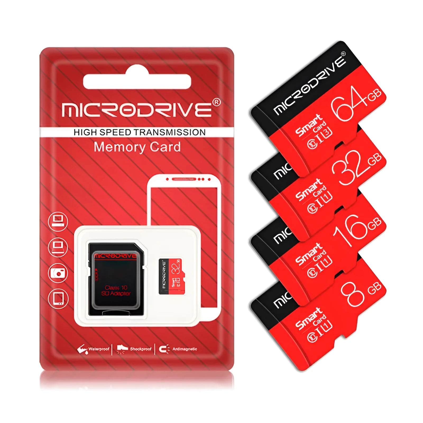 Class 10 TF micro-SD memory card with SD card holder, 4GB to 256GB capacity