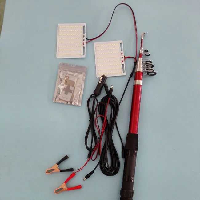 White LED fishing rod light with telescopic pole and remote control for outdoor use