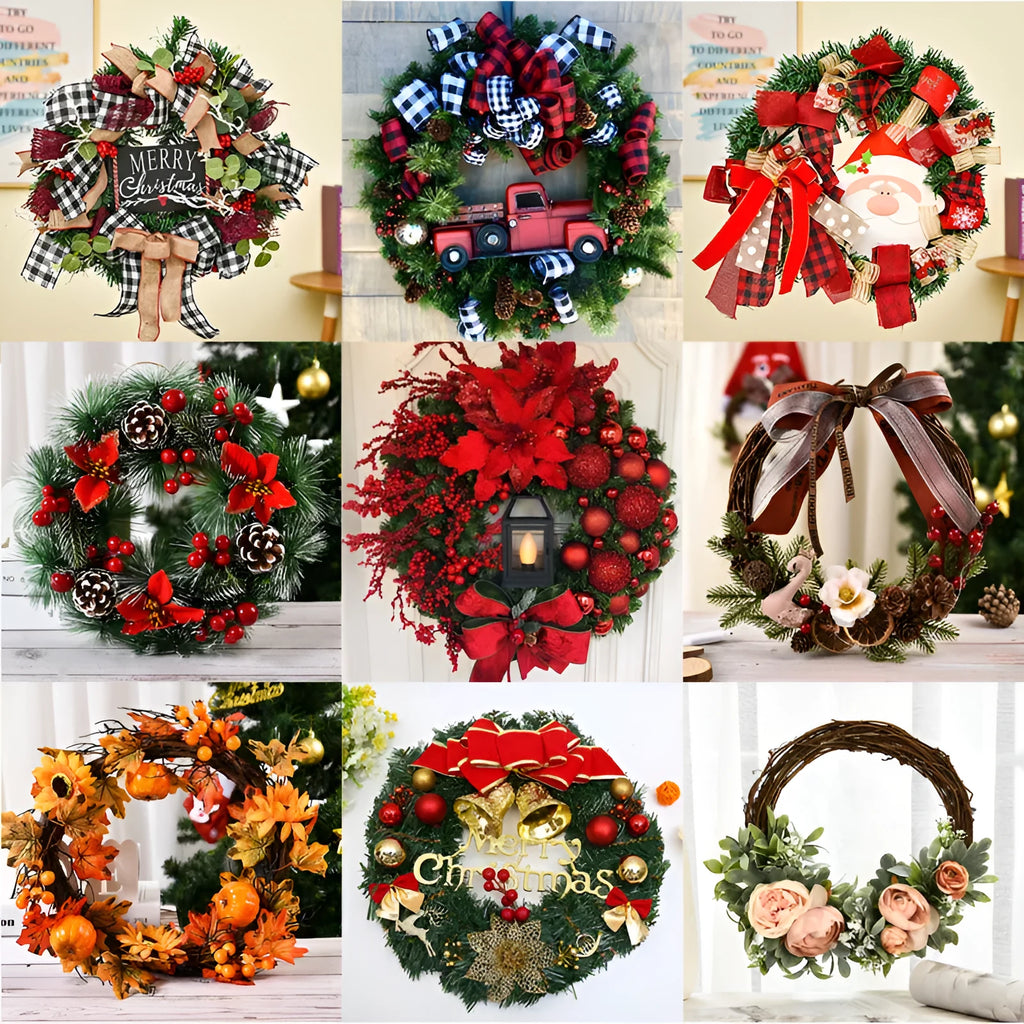 30cm wooden Christmas wreath window decoration with bowknot red fruit dead branch style and mechanical wood construction