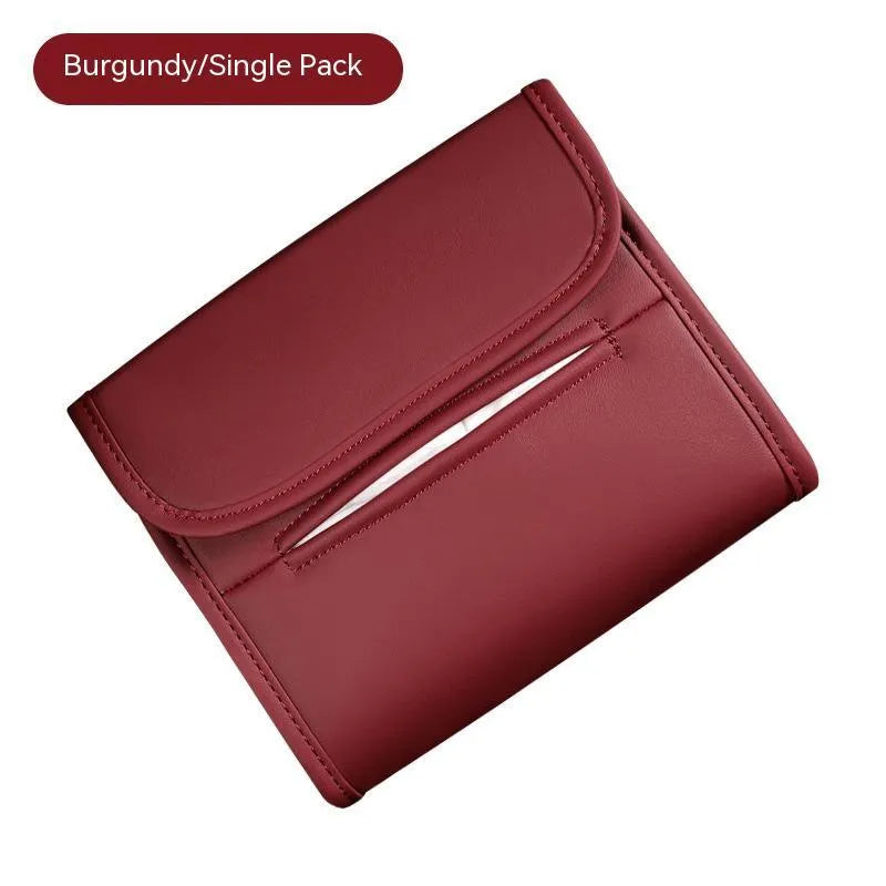 Leather car tissue box organiser mounted on vehicle sun visor