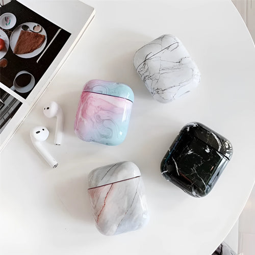 White marble hard PC protective case for Apple AirPods 1 and 2 charging box