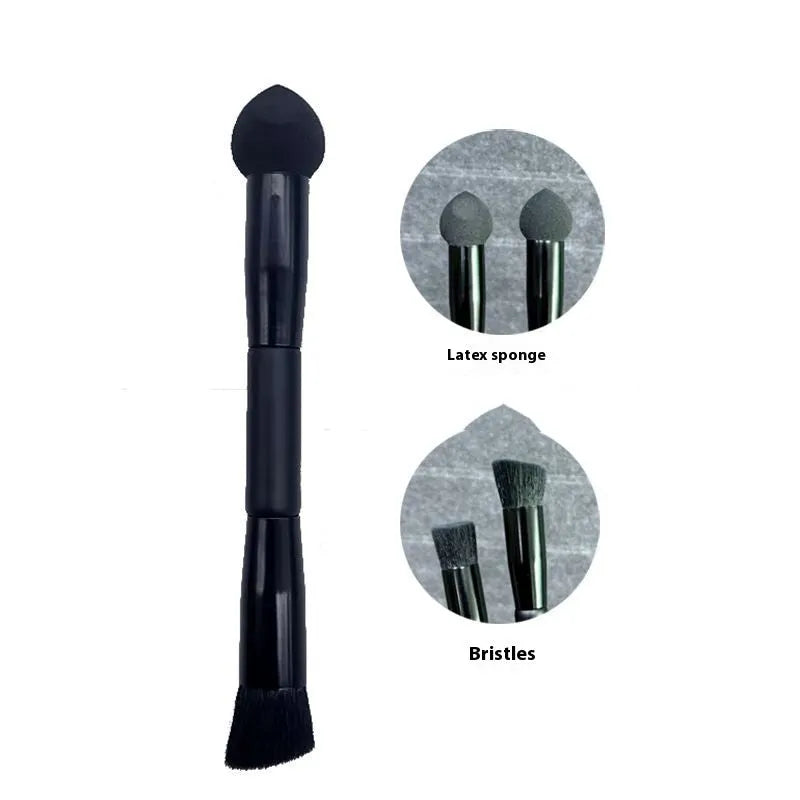 Black wooden handle dual-ended concealer brush with sponge stick tip for dark circles