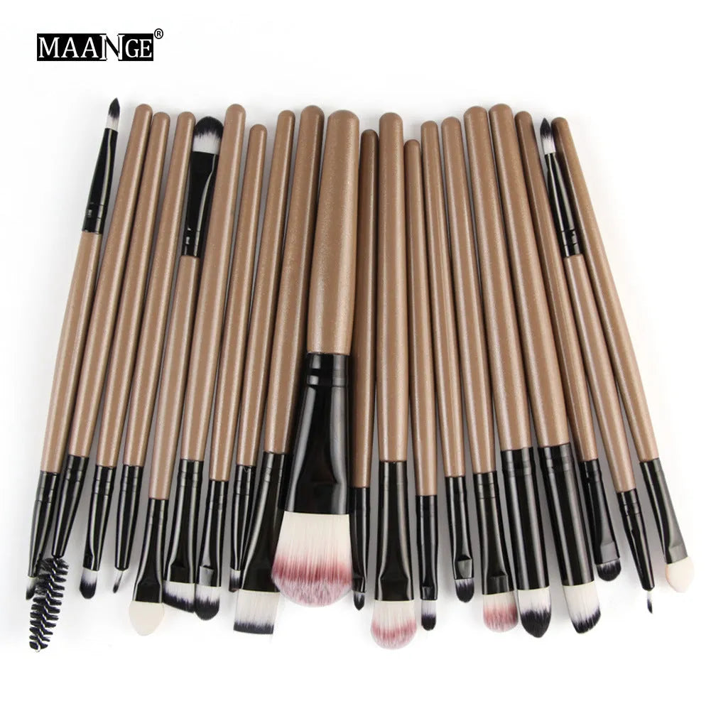 Cosmetic brush kit with nylon bristles and plastic handles, 14cm total length, available in 4 to 20 pcs and multiple colours