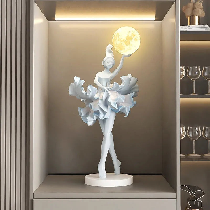 Ballet girl small night lamp in pink resin for home hallway wine cabinet table decoration