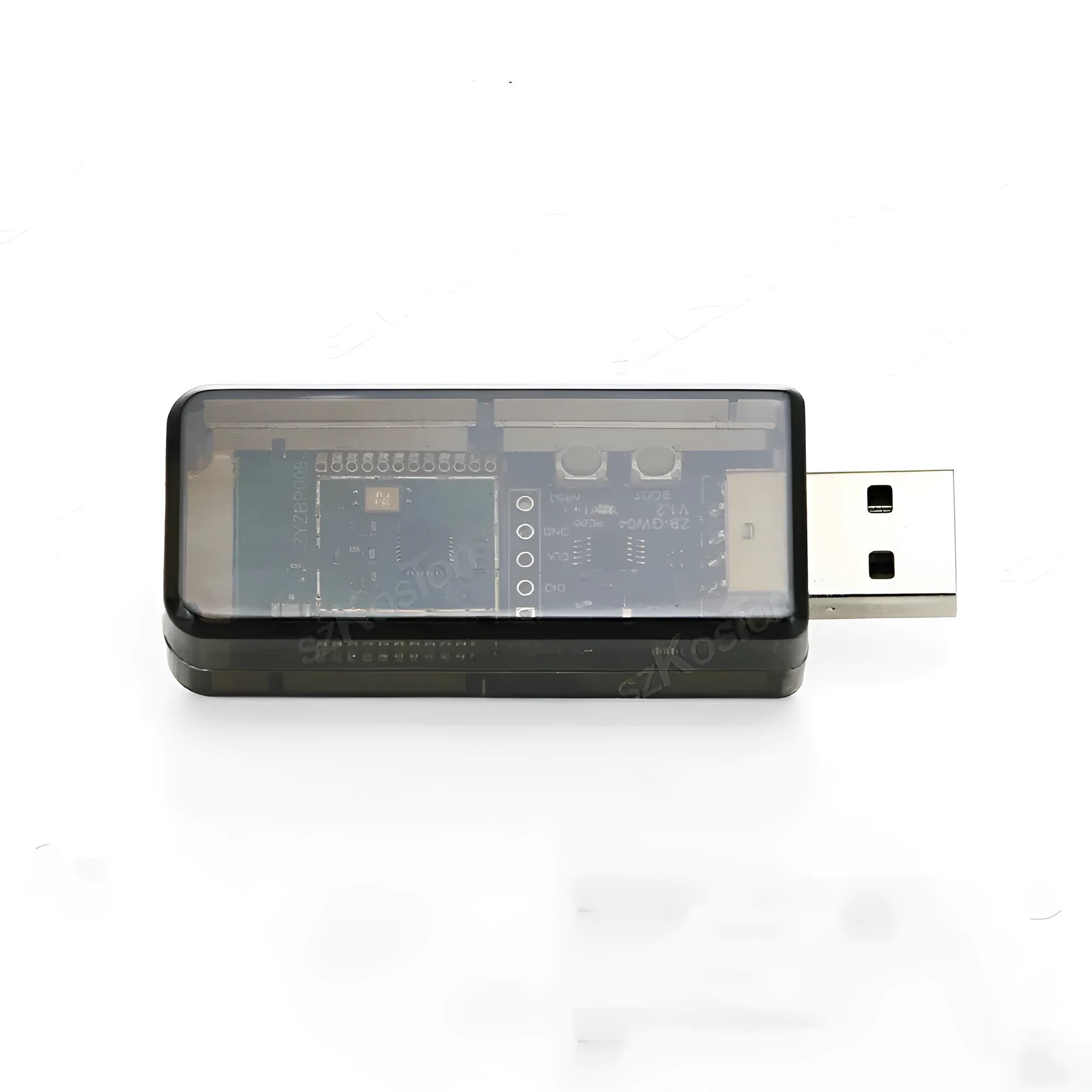 Silicon Labs EFR32MG21 Zigbee USB dongle in plastic shell for Home Assistant.