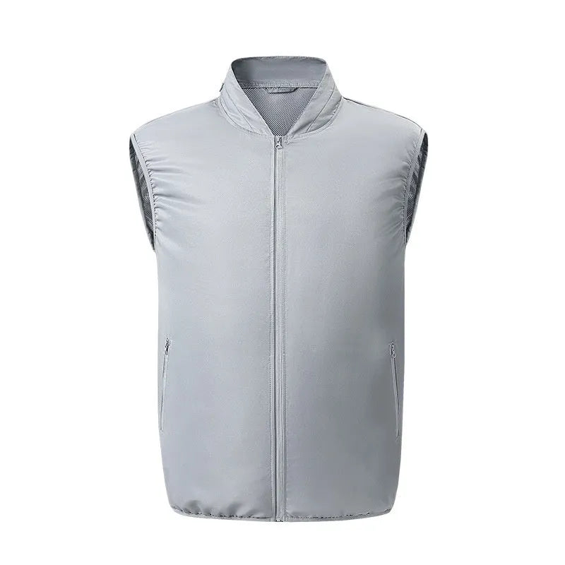 Men's outdoor cooling vest in camouflage with fan and power bank options, polyester, sizes M to 4XL