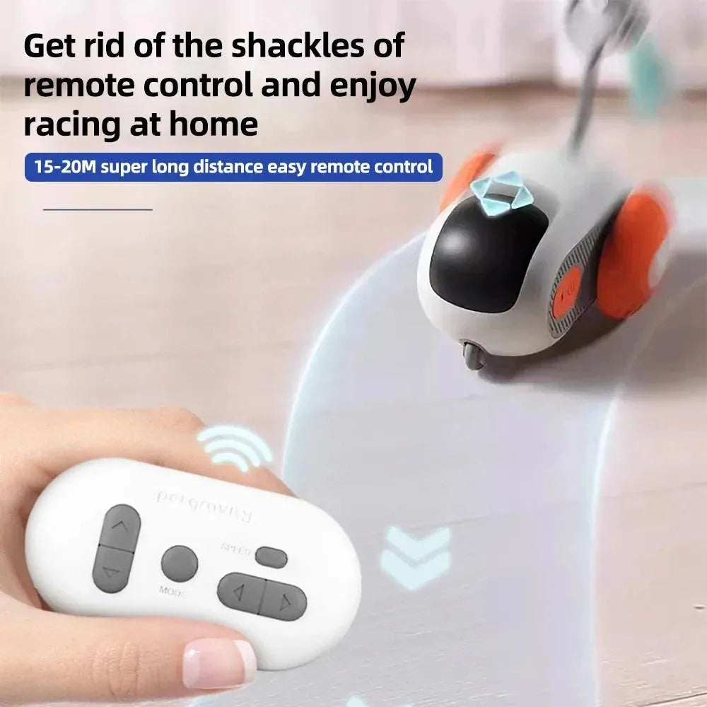 Blue and orange smart cat toy cars with remote control on home floor