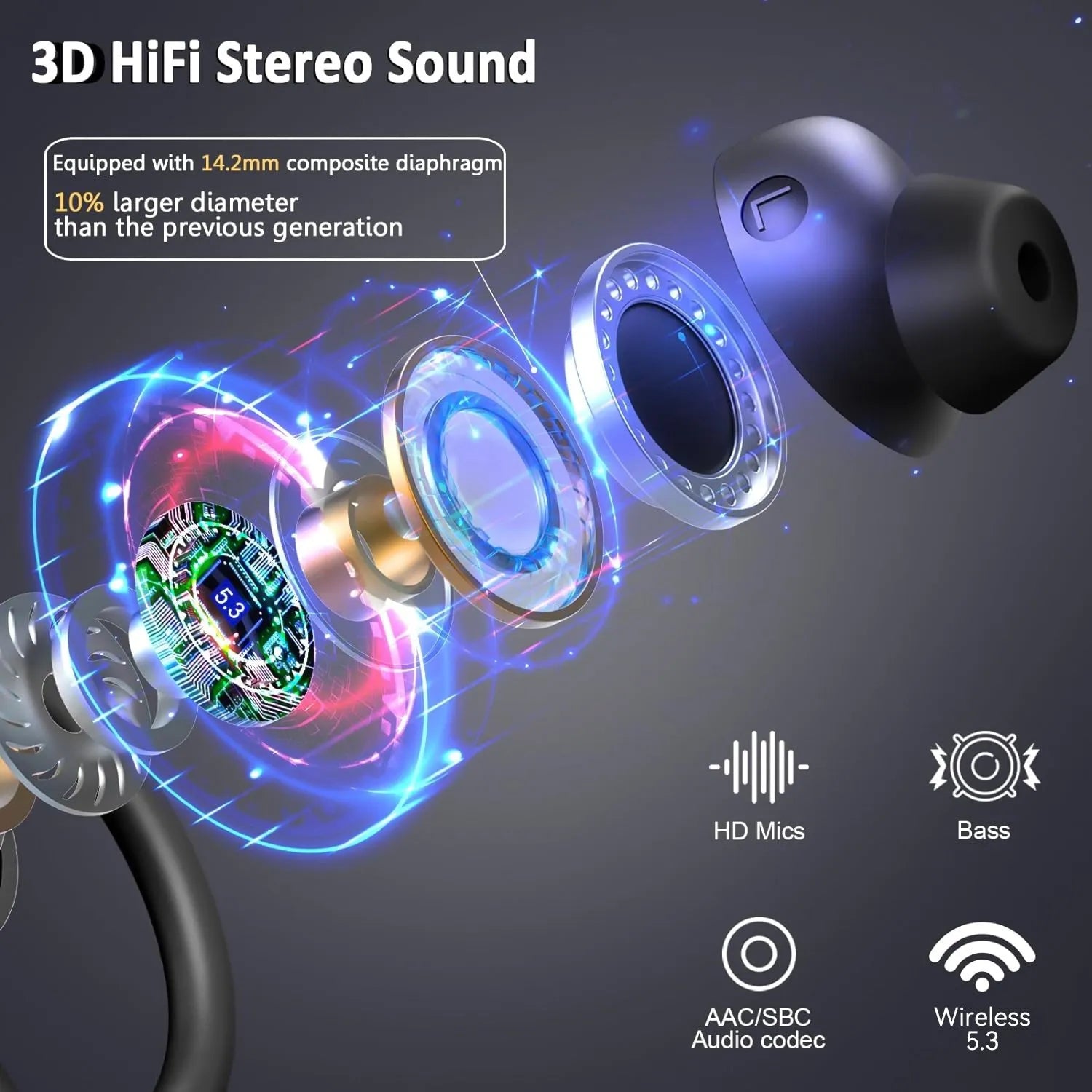 Q38 digital display waterproof sports Bluetooth earphone in ear-mounted in-ear style on a white background
