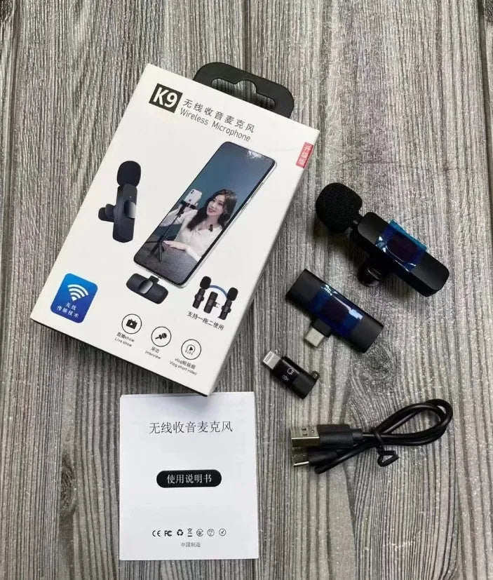 Wireless collar clip microphone for outdoor video recording with multiple interface options