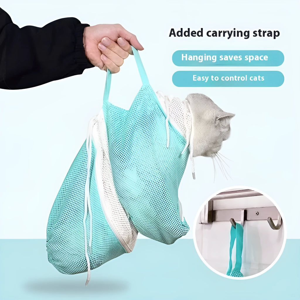 Fifth-generation cat grooming bag in grey and white colour with detachable design for nail trimming