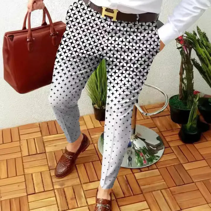 Men's slim fit 3D printed plaid casual trousers in RKKZ49 colour with straight leg design