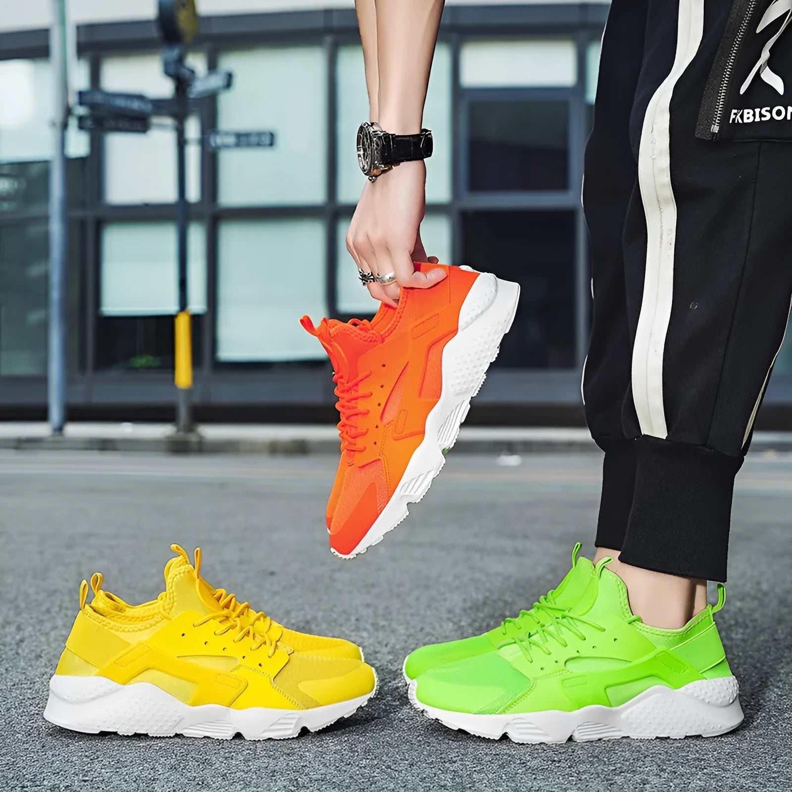 Men's low top casual shoes in mesh with flat heel and cross shoulder strap detail