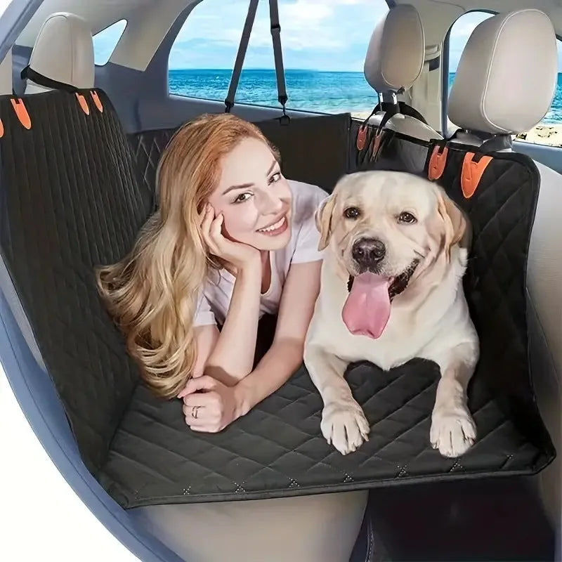 Black load-bearing waterproof lengthened car pet mat for dogs, 132x160 cm, polyester vehicle rear seat protector
