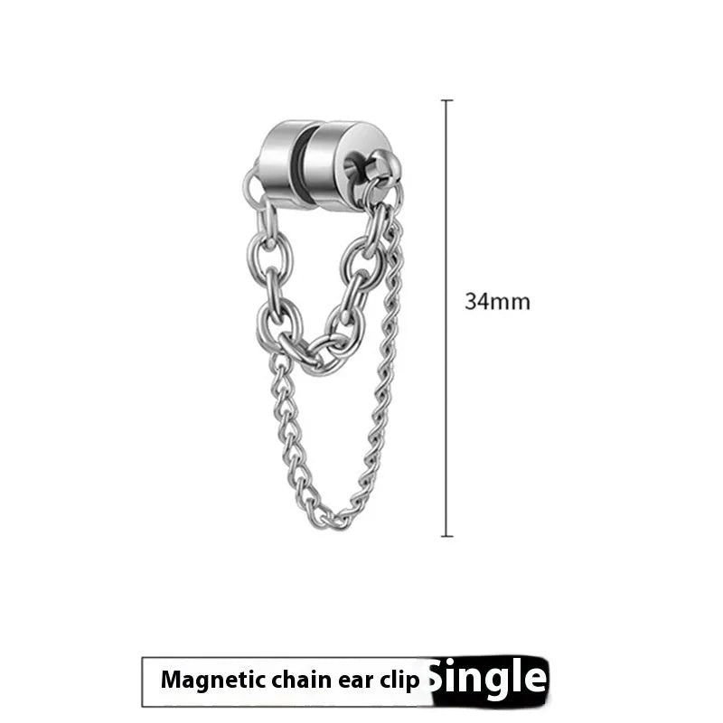 Non-piercing magnetic suction chain earrings with micro inlay, alloy material, European American style