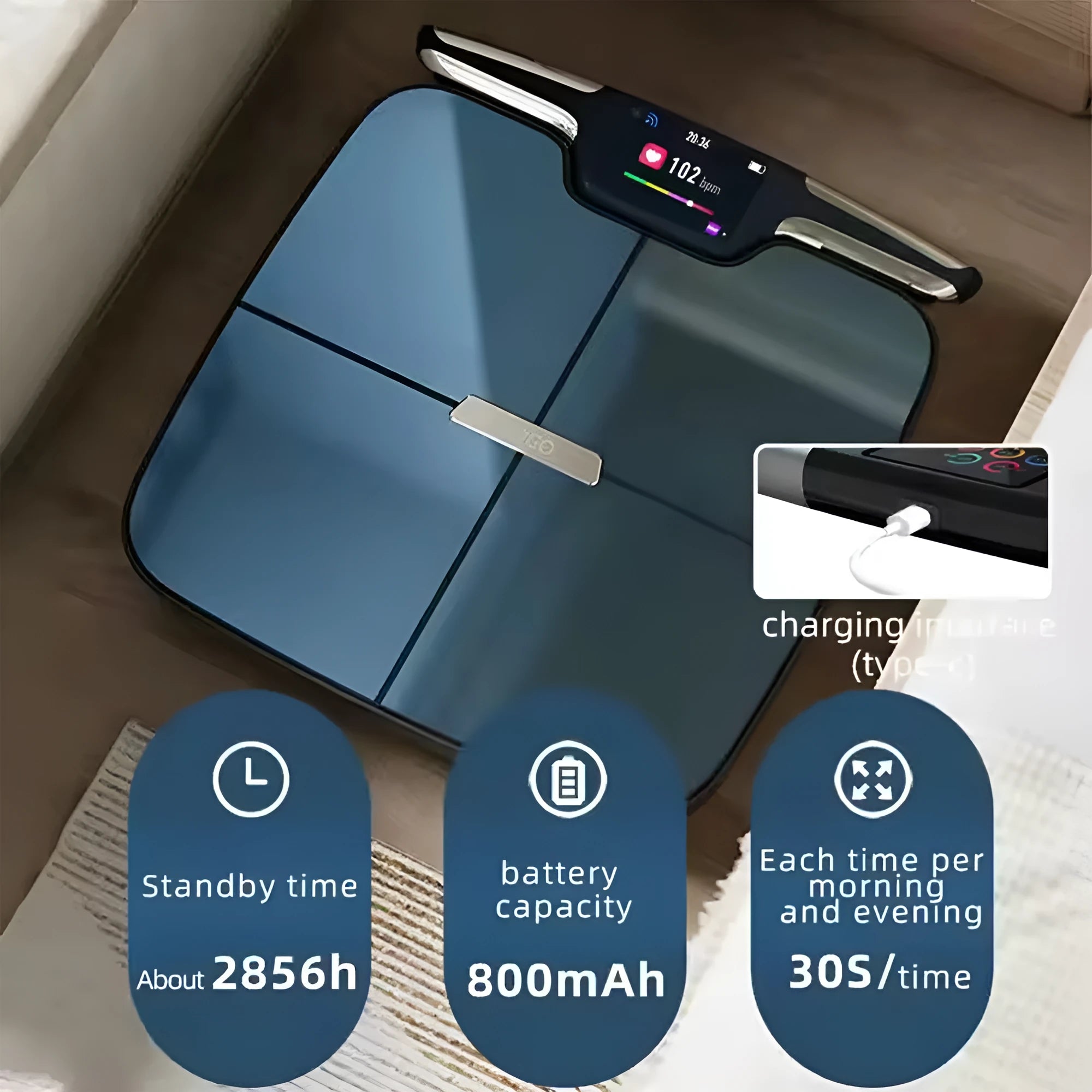 Black eight-electrode body fat intelligent electronic weighing scale 45x45cm