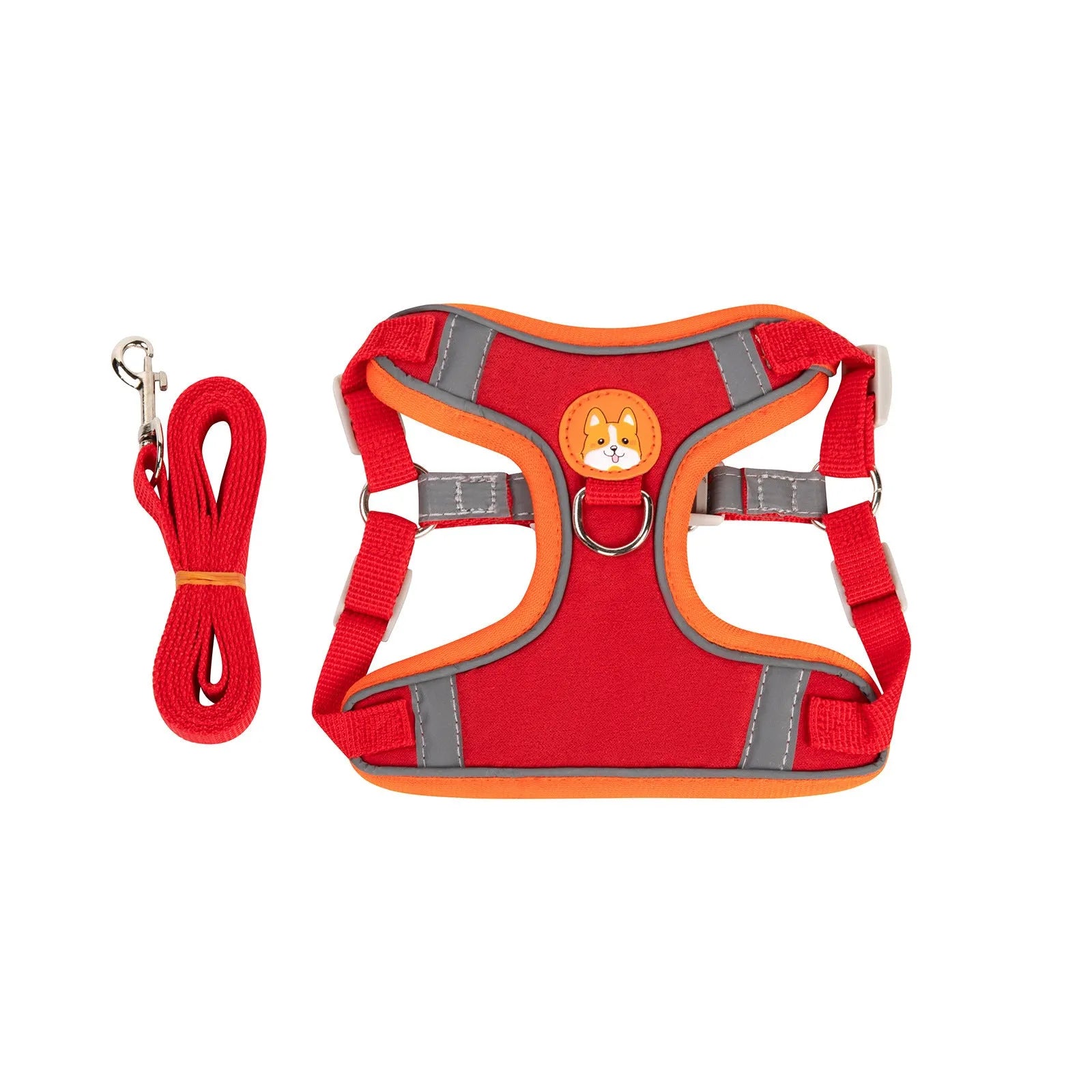 Adjustable dog harness and leash set in assorted colours with a chest strap.