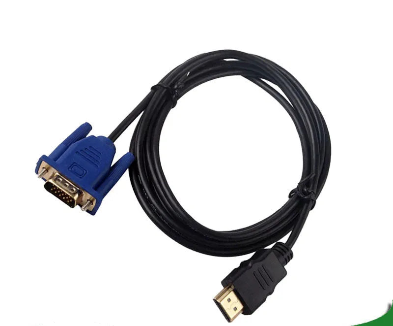 1.8m HDMI to VGA adapter cable with copper wire and injection moulded connectors for computer, projector, or TV.