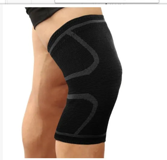 Pair of black stretch polyester sports knee pads with a textured non-slip interior.