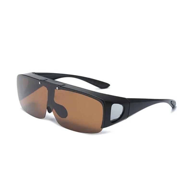 One-piece polarised prescription sunglasses for sports like cycling and climbing, shown in multiple lens colour options.