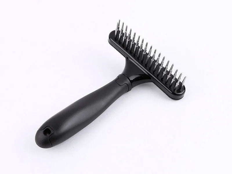 Stainless steel pet open knot comb, 16x12cm, for dogs and pets, shown in blue or pink