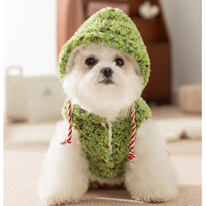 Green snowman embroidered sherpa pet hoodie for small to medium dogs