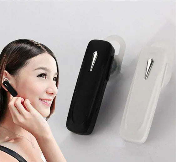 M163 Bluetooth car headset unit in black and white colour options on a car dashboard.