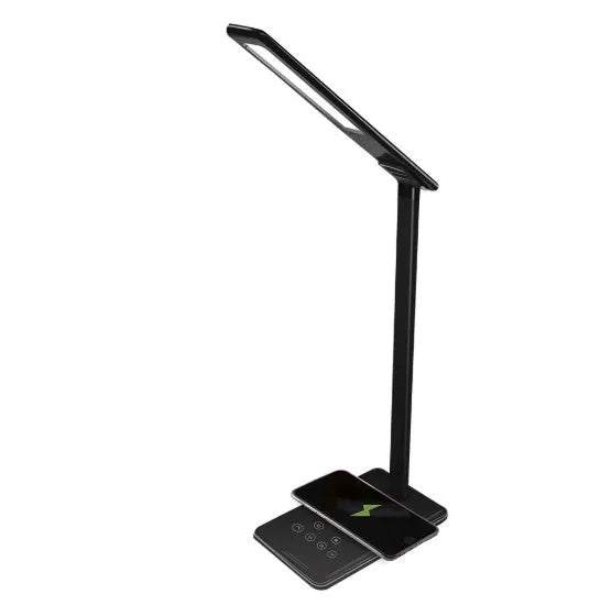 Wireless charging LED desk lamp with rotating head and USB port, Black colour