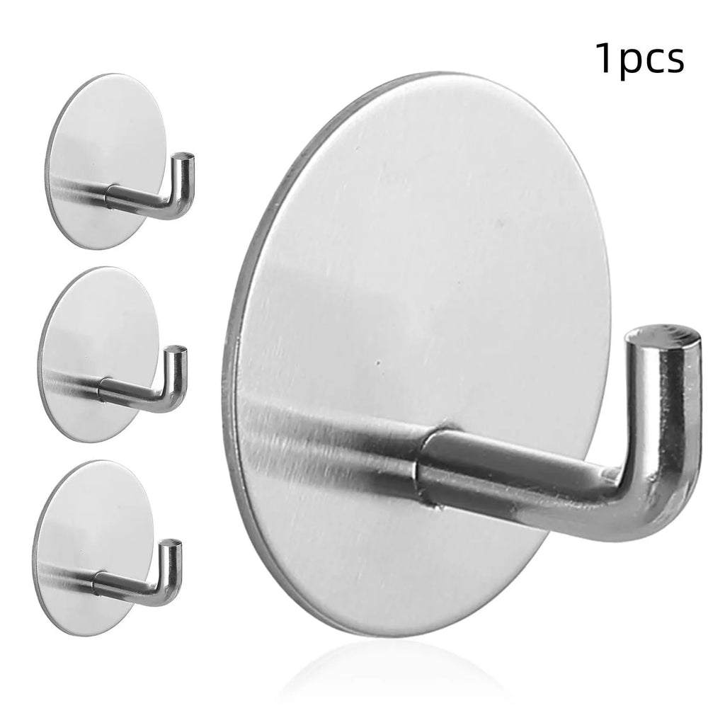 Black and polished stainless steel self-adhesive hooks for wall and door mounting.