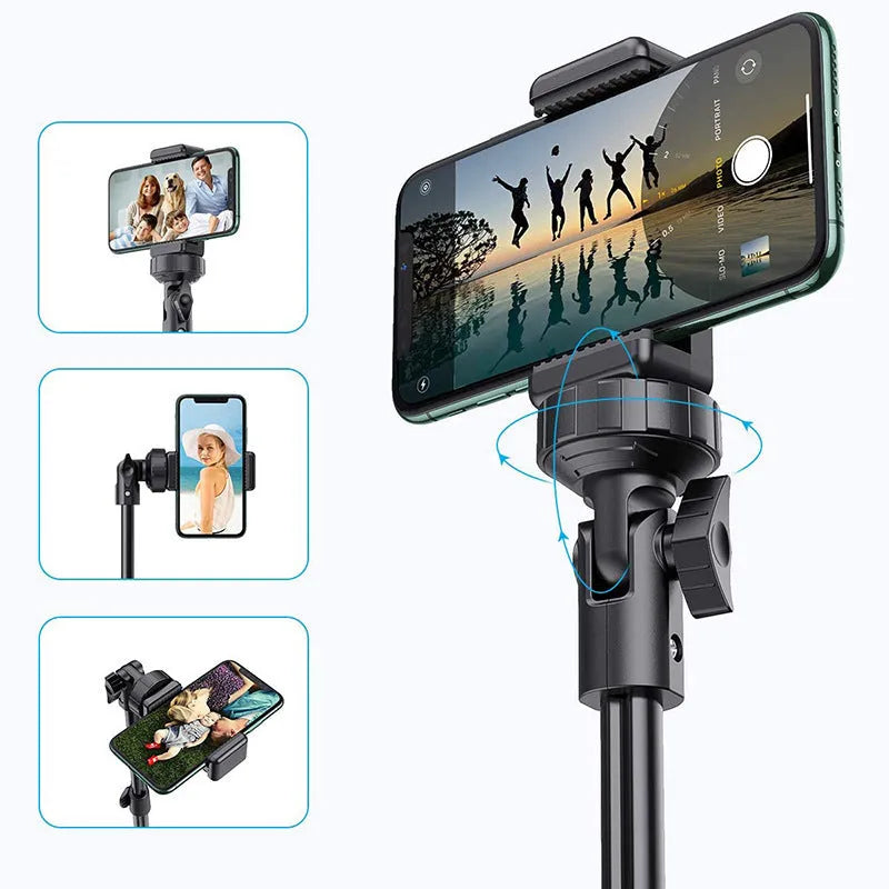 Black aluminium selfie stick tripod for iPhone compatible with Apple devices