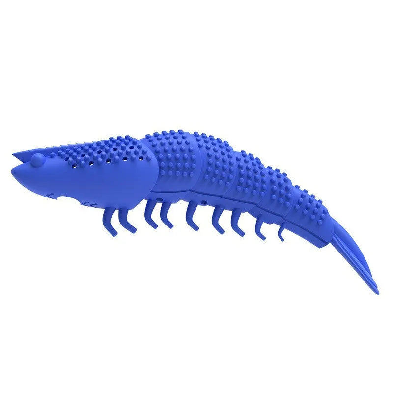 Blue cat toy with rubber toothbrush design for dental cleaning during play