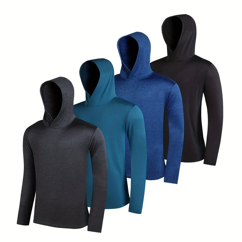 Men's lightweight polyester hoodie four-piece set in various colours with size range display