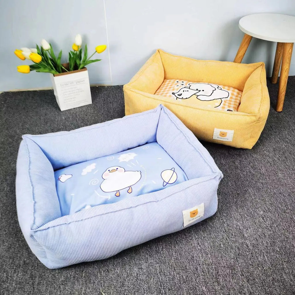 Light blue soft cloth pet winter nest for dogs and cats, showing plush velvet interior.